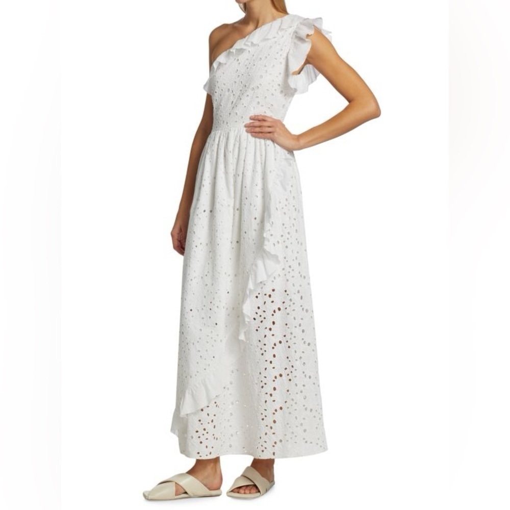 NWT Batsheva Jude One Shoulder Ruffle White Maxi Dress Size 10